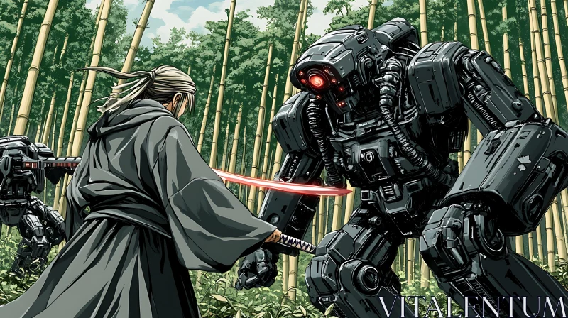 AI ART Futuristic Battle in Bamboo Forest