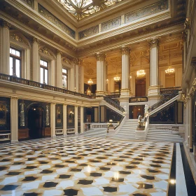 Majestic Interior with Staircase and Columns