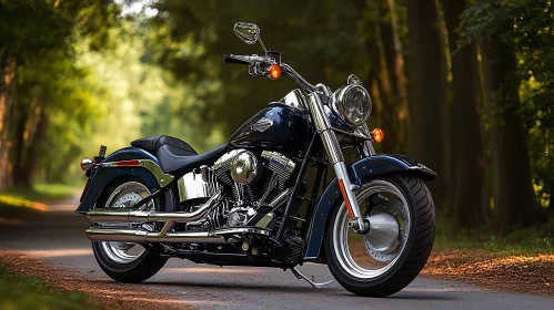 Blue Motorcycle on Road