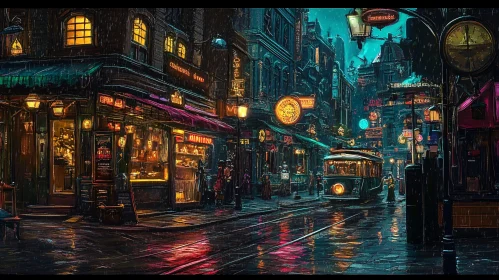 Neon Reflections Urban Night