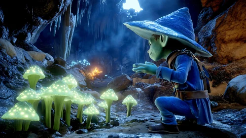 Magical Elf with Luminous Fungi