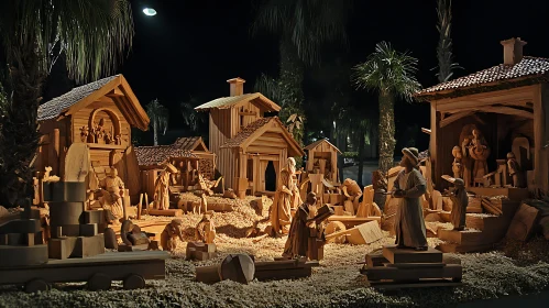 Hand Carved Wood Nativity Display