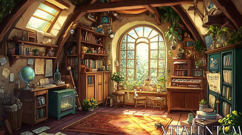 AI ART Cozy Attic Interior with Warm Sunlight