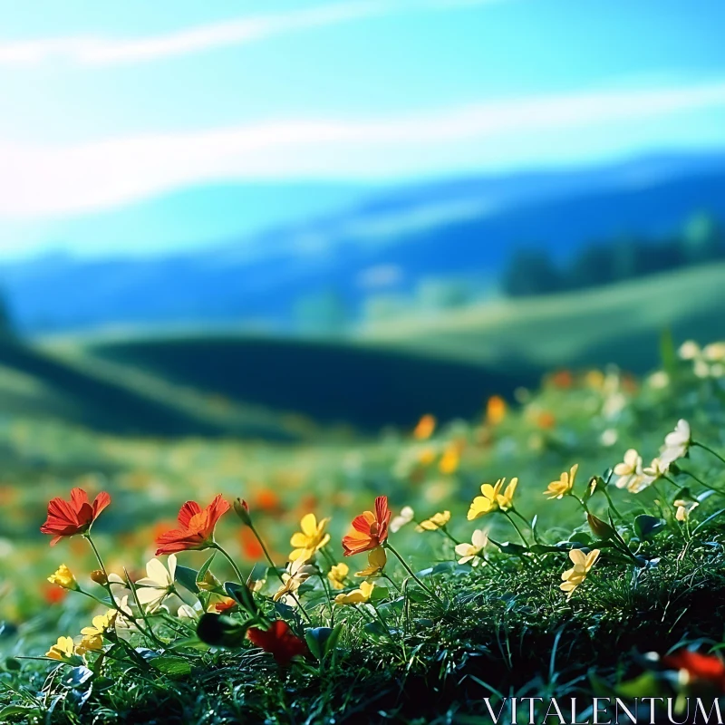 AI ART Wildflower Meadow with Distant Mountains