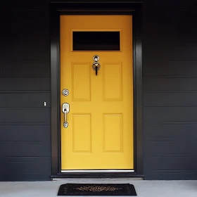 Vibrant Yellow Door on Gray House