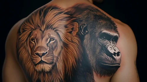 Lion and Gorilla Back Tattoo - Exquisite Body Art