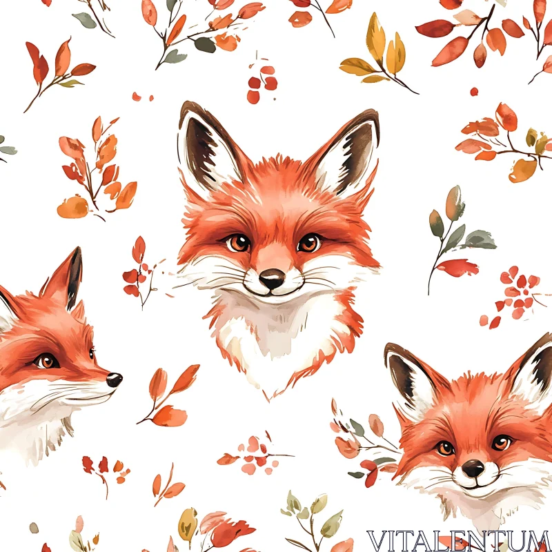 Watercolor Fox Pattern AI Image