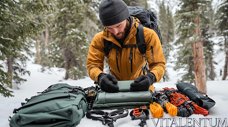 Winter Gear Preparation in Snow AI Image