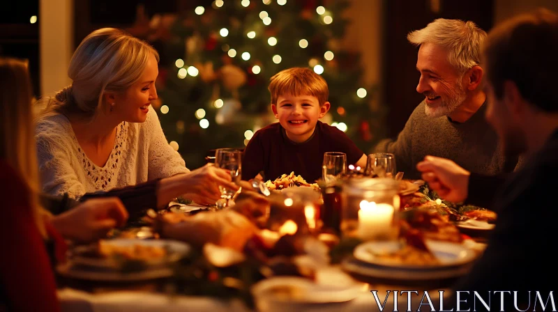 Festive Family Gathering at Christmas Dinner AI Image