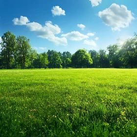 Green Meadow with Trees and Sky