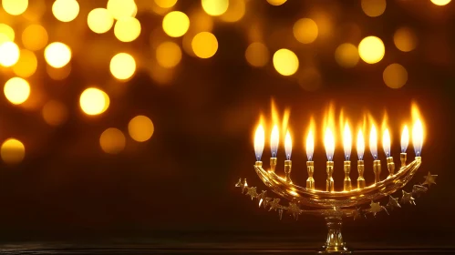 Golden Hanukkah Menorah with Glowing Candles