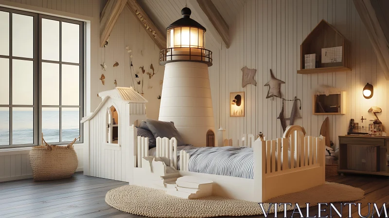 AI ART Whimsical Lighthouse Bed for Children