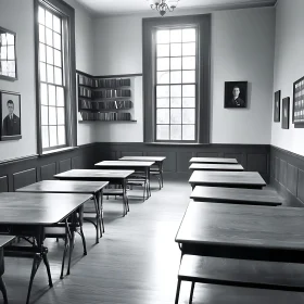 Monochrome Classroom with Portraits