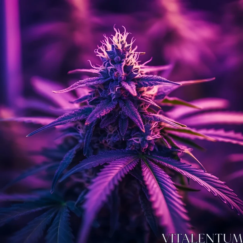 Detailed Macro Shot of a Purple Cannabis Plant AI Image