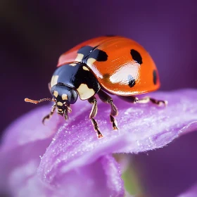 Macro Image of Ladybug on Flower Petal