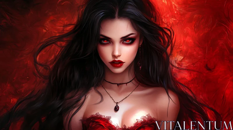 AI ART Crimson Gaze: A Woman's Portrait in Red