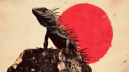 Reptilian Silhouette Against a Crimson Sun