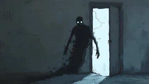 Silhouette Horror Figure with Glowing Eyes