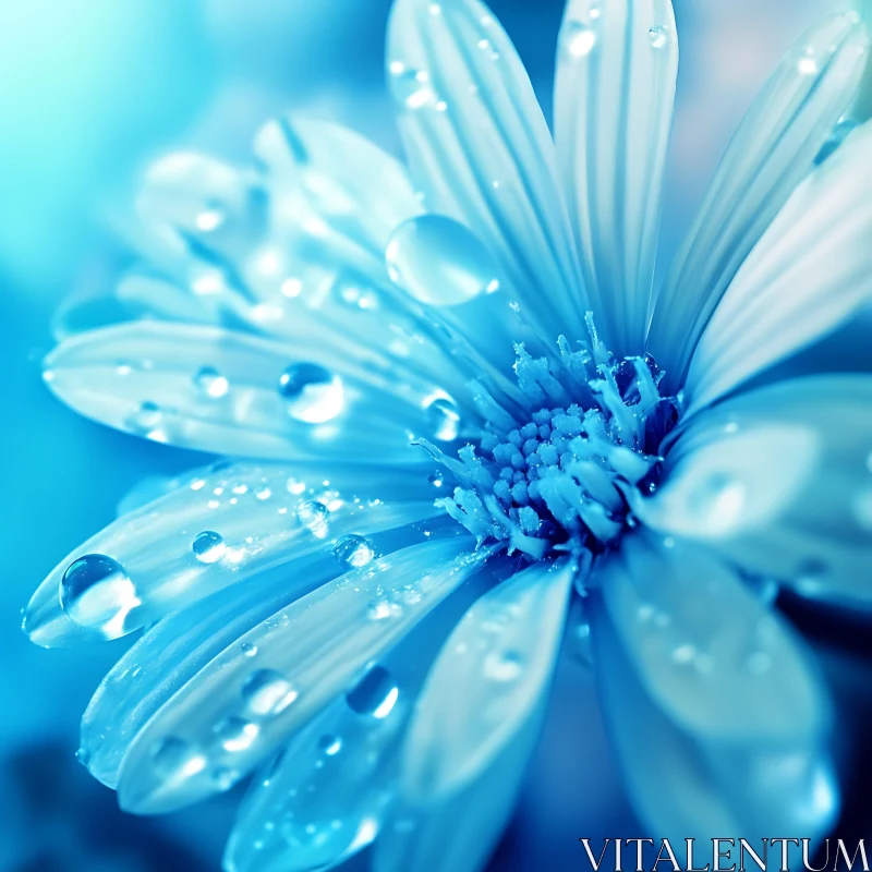 Macro Shot of Dewy Blue Flower AI Image