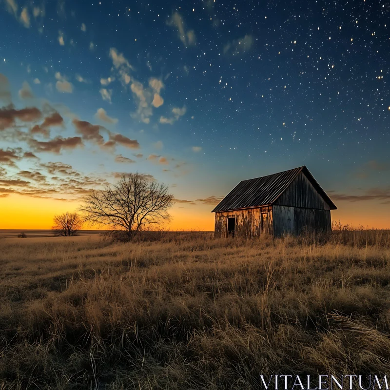 AI ART Rural Landscape: Barn at Sunset