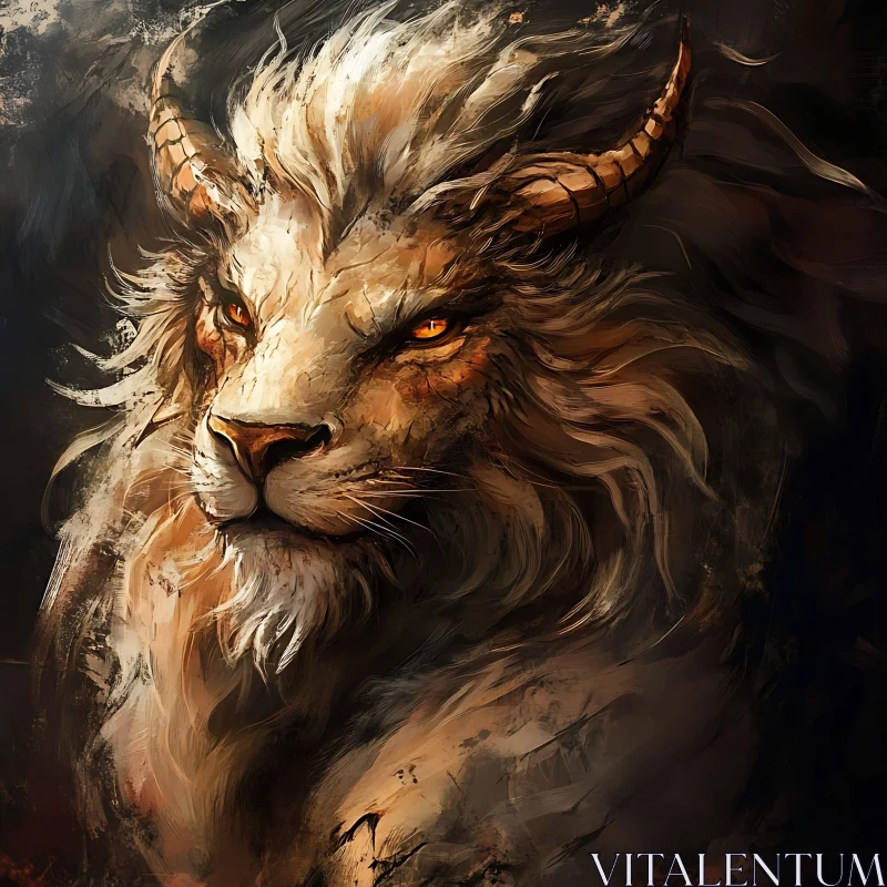 AI ART Lion Beast with Horns Digital Painting