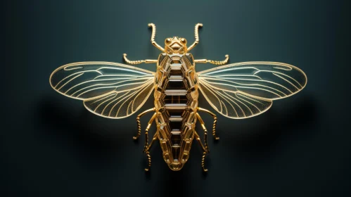 Golden Fly in Technological Symmetry - Realistic Anamorphic Art