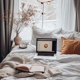 Minimalist Bedroom Scene with Laptop