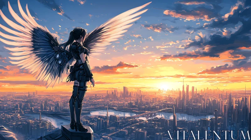 AI ART Sunset Angel Guardian