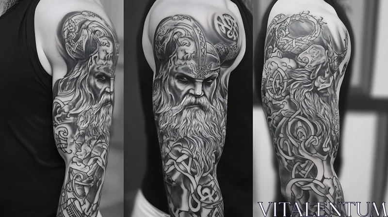 Intricate Viking Themed Arm Tattoo AI Image