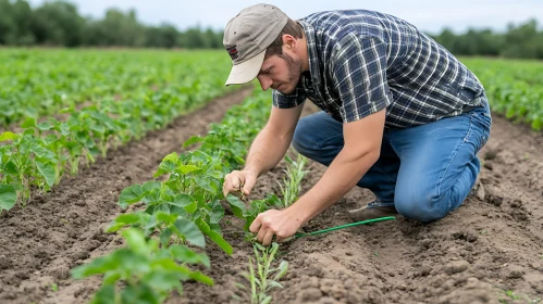 Agricultural Worker Inspecting Plants