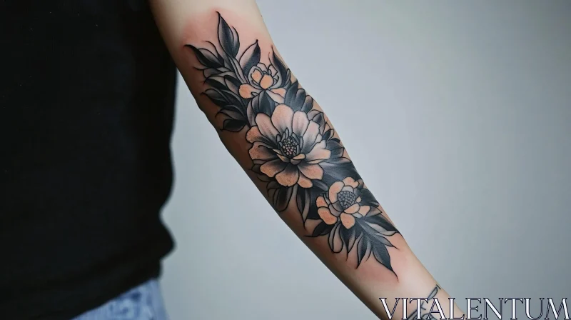 Blackwork Flower Tattoo on Arm AI Image