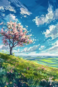 Cherry Blossoms on a Hillside