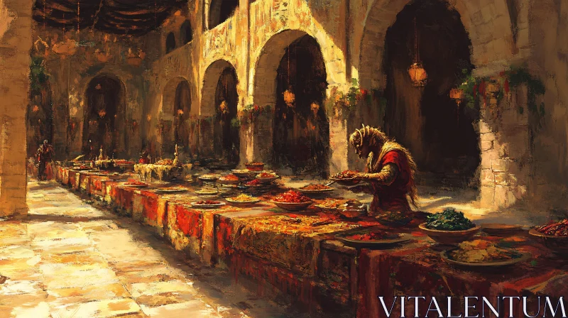 Lavish Feast in an Ancient Hall AI Image