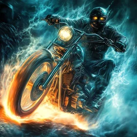 Fiery Motorcycle Rider in Lightning Storm