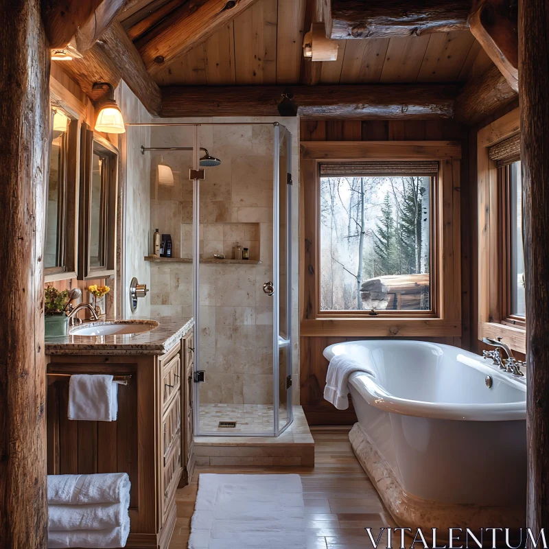 AI ART Wood Interior Bathroom with Bathtub