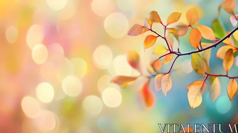 Ethereal Autumn Leaves on Branch with Bokeh AI Image