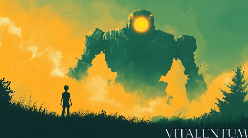 AI ART Silhouette Art: Boy Meets Giant Robot