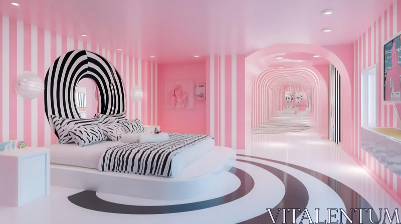 AI ART Modern Pink Striped Interior Design