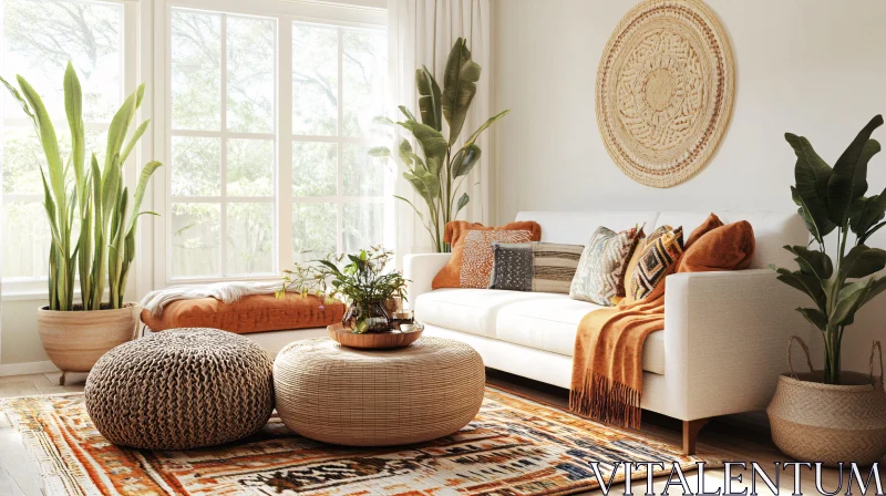 AI ART Cozy Interior with Plants and Woven Accents