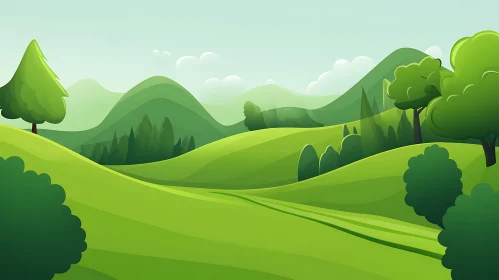 Cartoon Meadow with Green Hills