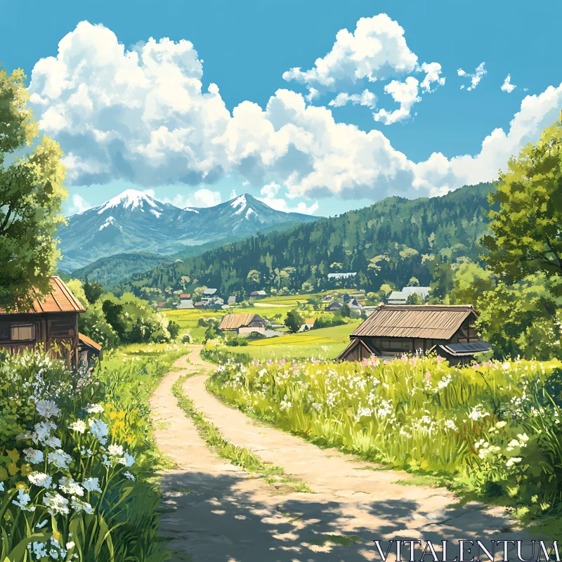 Scenic Path to Mountain Village AI Image