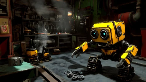 Yellow Robot in Industrial Workshop Setting