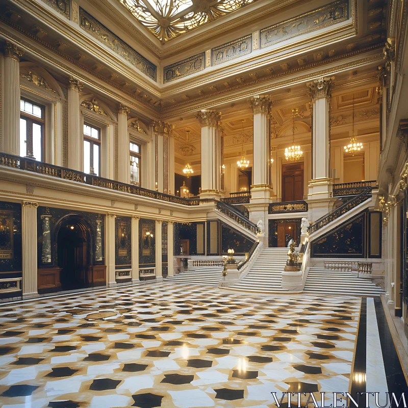 Majestic Interior with Staircase and Columns AI Image