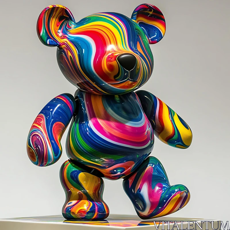 Bear Sculpture with Swirling Rainbow Colors AI Image