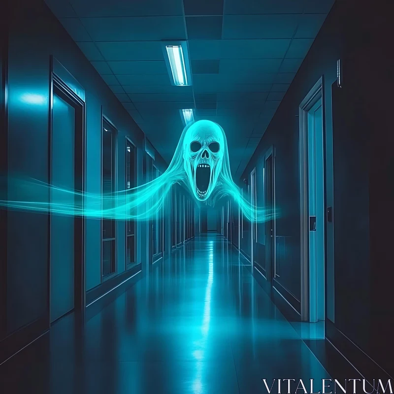 AI ART Glowing Ghostly Figure in Dark Hall