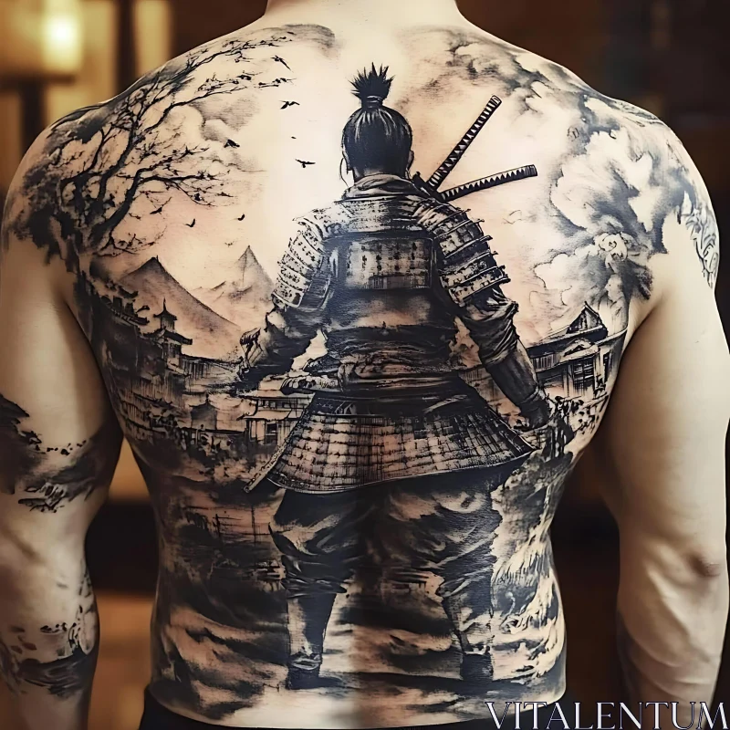 Traditional Japanese Samurai Back Ink AI Image