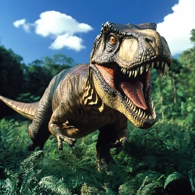 T-Rex Roaring in Forest