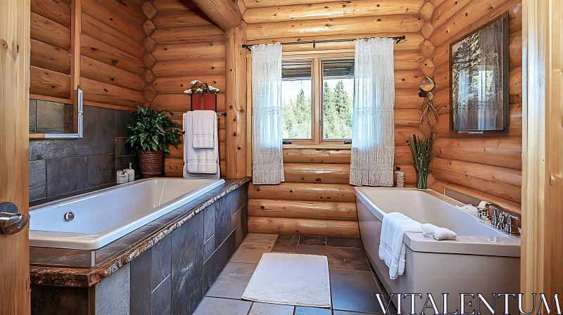 Cozy Log Cabin Bathroom Interior AI Image