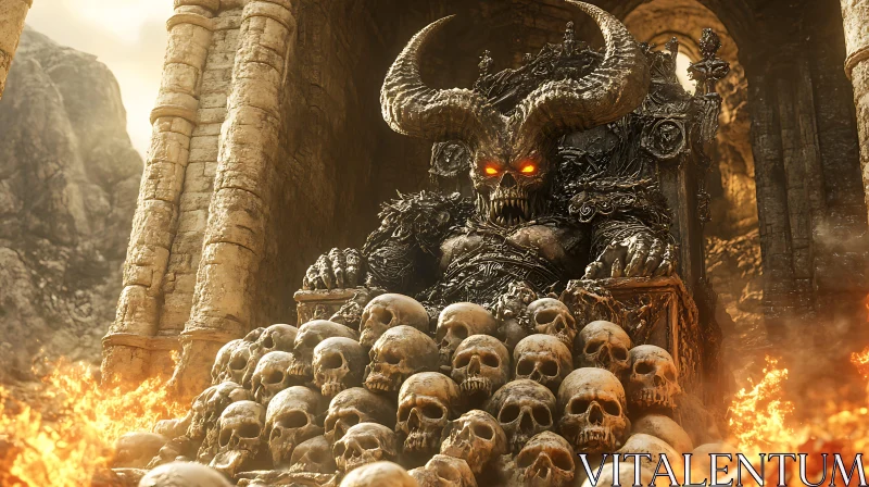 Demon on Throne of Skulls AI Image