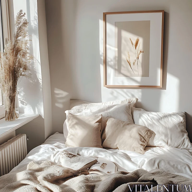 AI ART Serene Bedroom Scene with Botanical Art